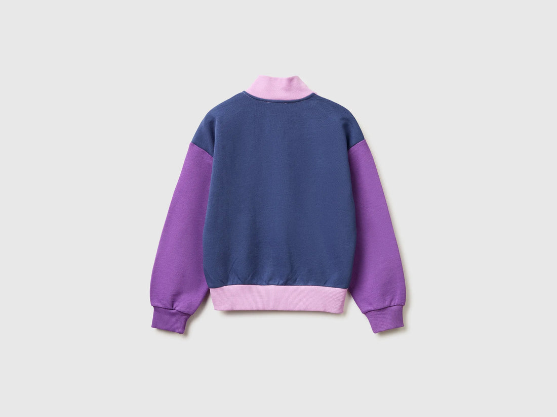 Benetton Pink Girls Zip-Up Sweatshirt with Print SKU: 3J68C505U_903 Image 02