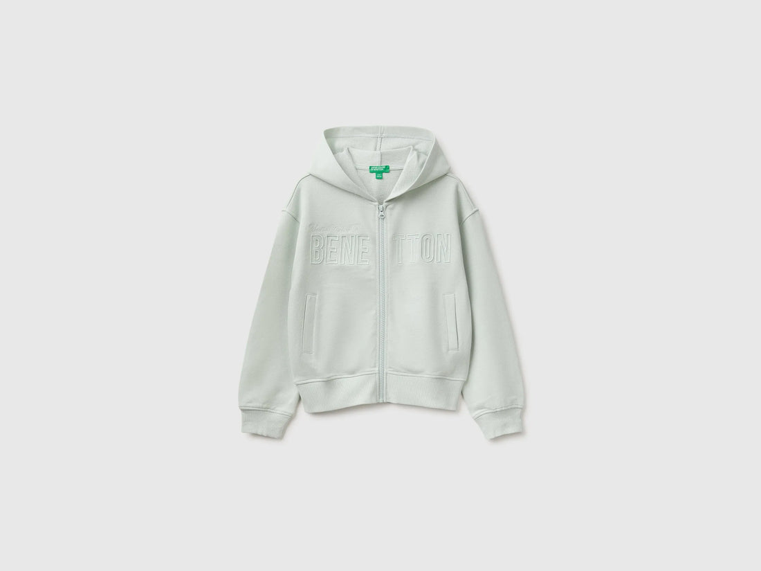 Benetton Light Green Girls Hoodie with Embroidery SKU: 3J68C506D_00M Image 01