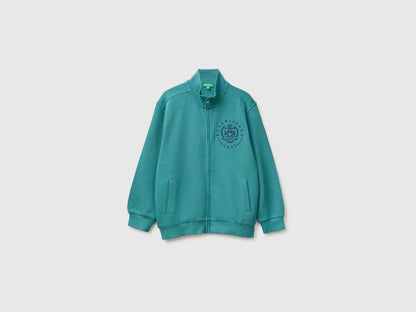 Benetton Dark Green Boys 100% Cotton Zip-Up Sweatshirt SKU: 3J68C506E_285 Image 01