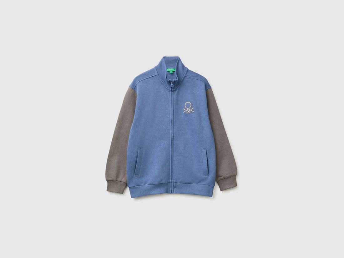 Benetton Air Force Blue Boys 100% Cotton Zip-Up Sweatshirt SKU: 3J68C506E_902 Image 01