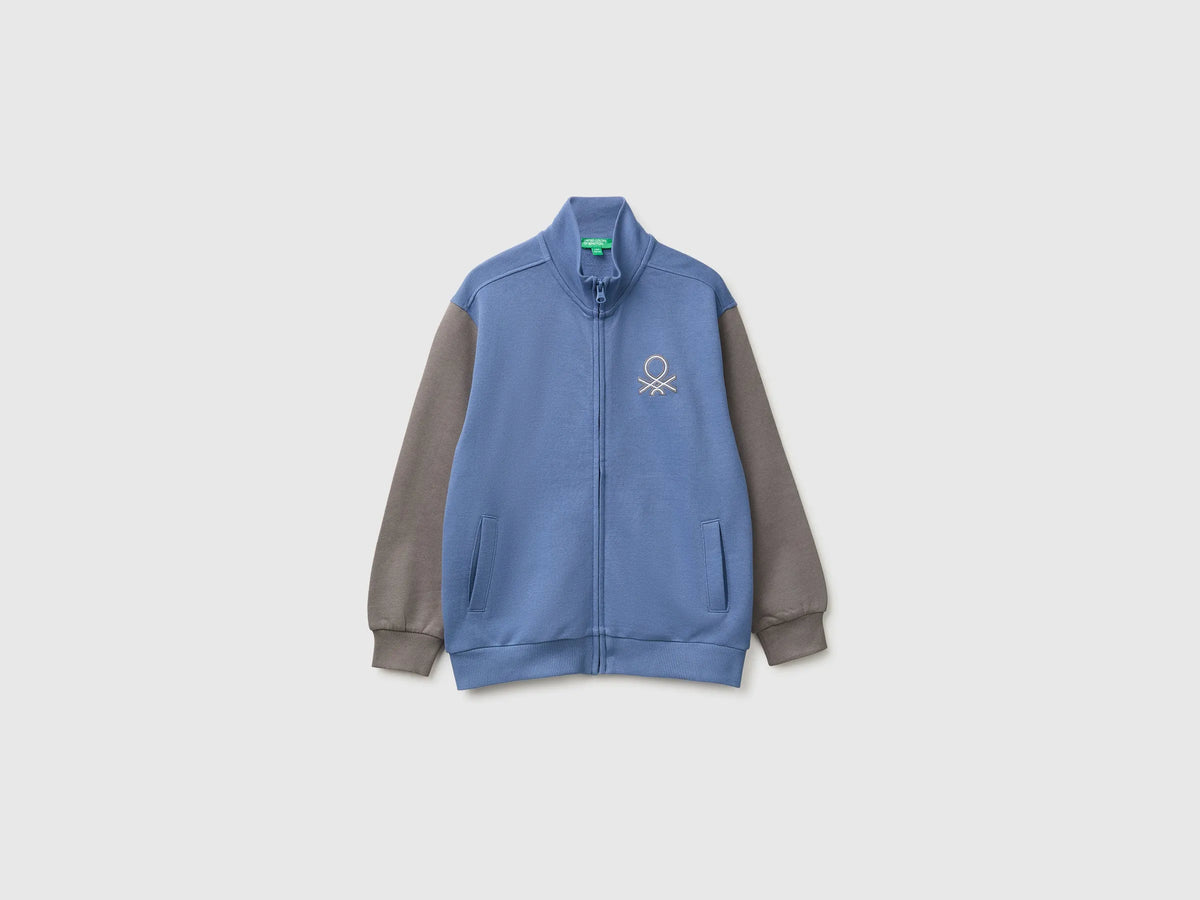 Benetton Air Force Blue Boys 100% Cotton Zip-Up Sweatshirt SKU: 3J68C506E_902 Image 01