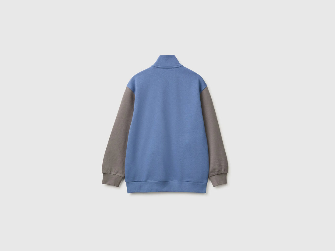 Benetton Air Force Blue Boys 100% Cotton Zip-Up Sweatshirt SKU: 3J68C506E_902 Image 02
