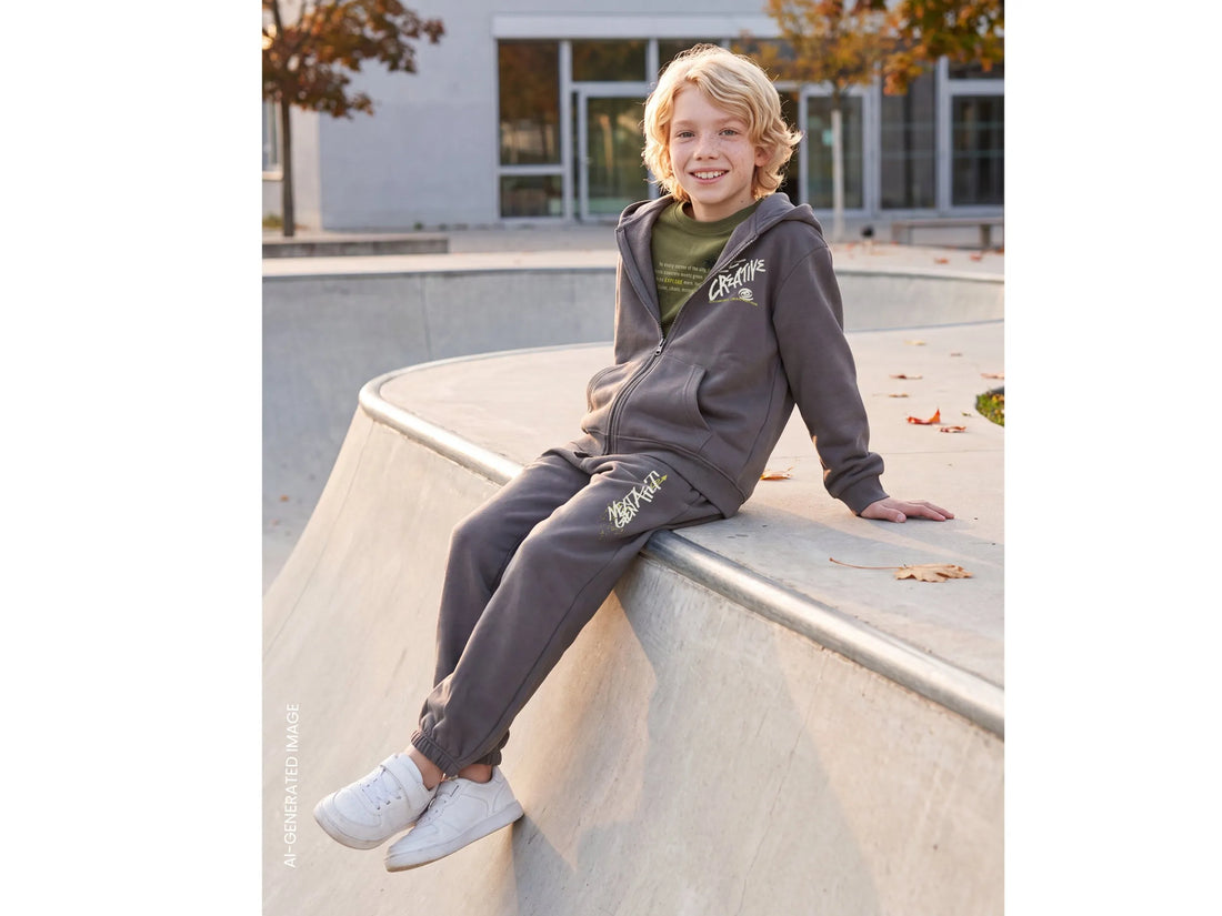 Benetton Gray Boys Hoodie with Prints SKU: 3J68C506F_39R Image 01