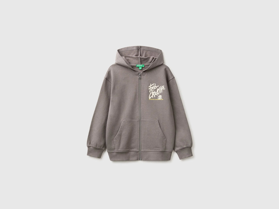 Benetton Gray Boys Hoodie with Prints SKU: 3J68C506F_39R Image 02