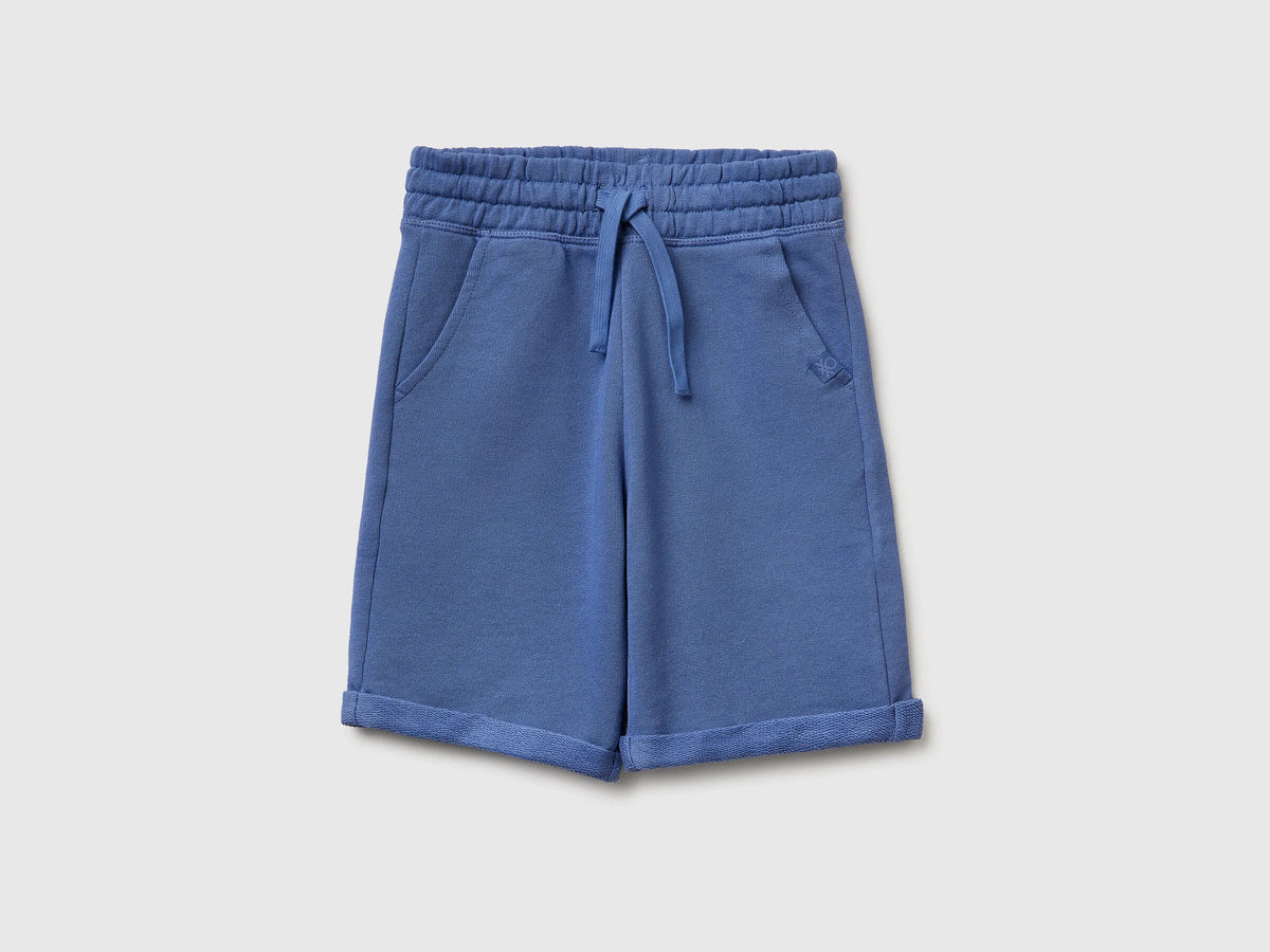 Benetton Light Blue Boys Bermuda Shorts in Pure Cotton Fleece SKU: 3J68C901G_05N Image 01