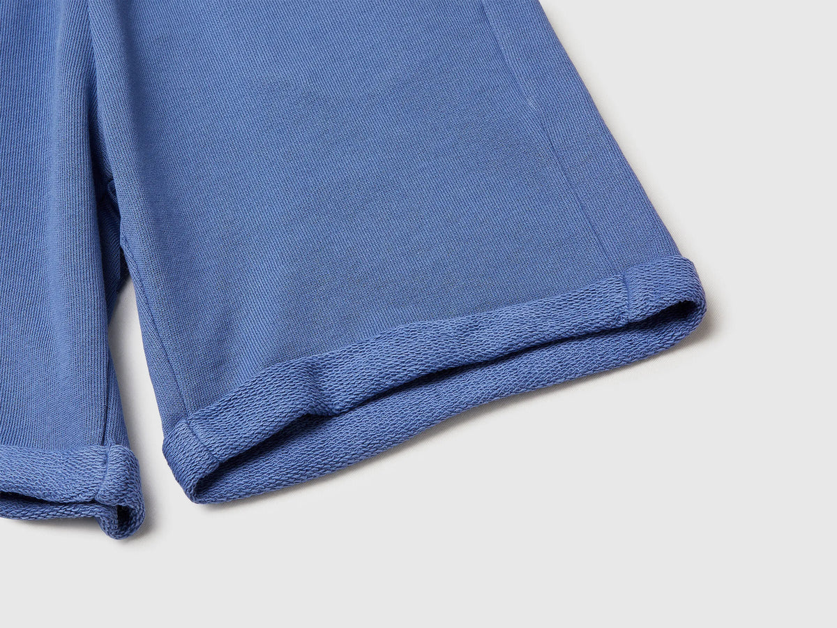 Benetton Light Blue Boys Bermuda Shorts in Pure Cotton Fleece SKU: 3J68C901G_05N Image 03
