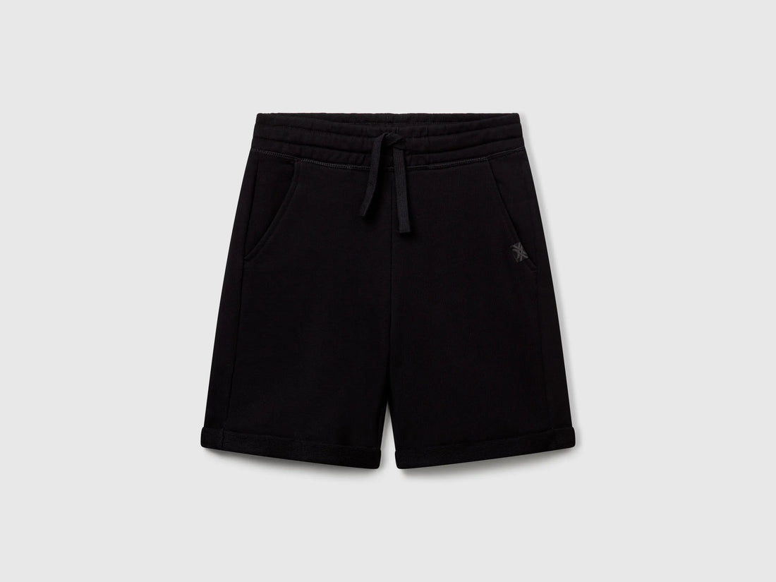Benetton Black Boys Bermudas in Pure Cotton Sweat SKU: 3J68C901G_100 Image 01