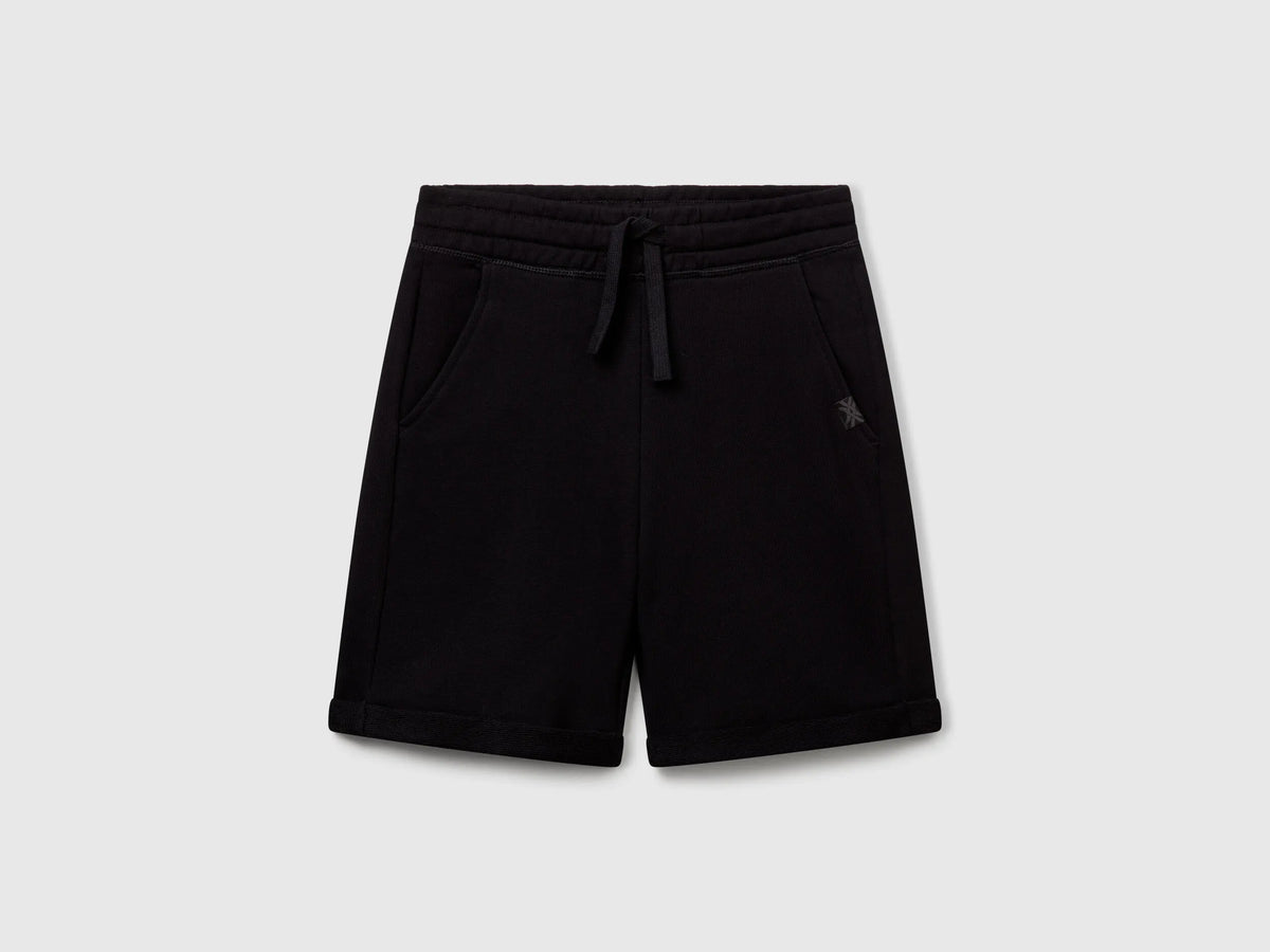 Benetton Black Boys Bermudas in Pure Cotton Sweat SKU: 3J68C901G_100 Image 01