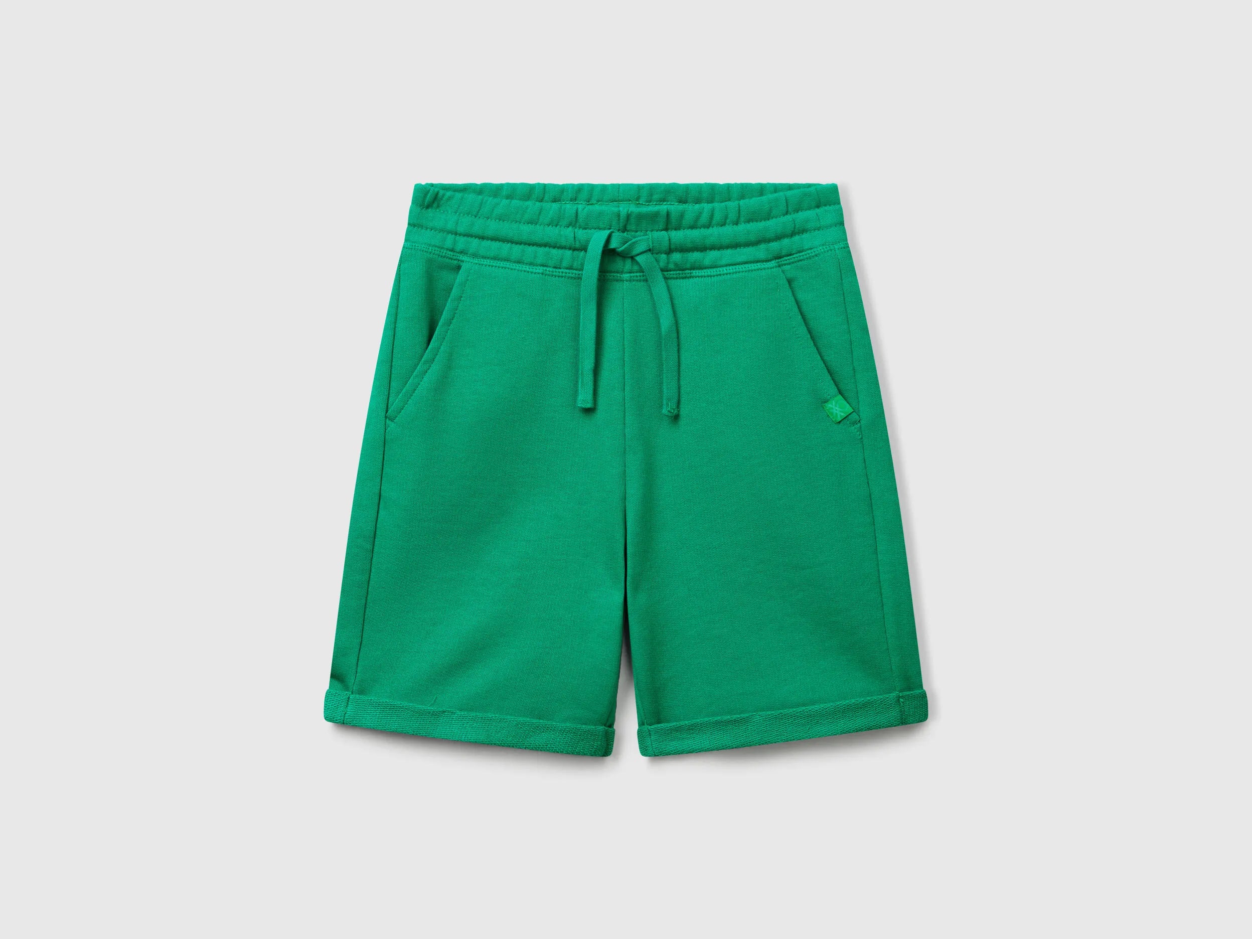 Benetton Green Boys Bermudas in Pure Cotton Sweat SKU: 3J68C901G_108 Image 01