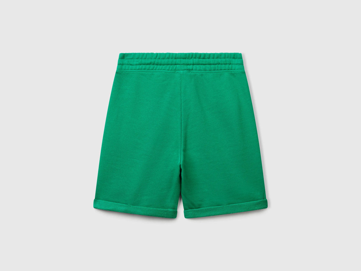 Benetton Green Boys Bermudas in Pure Cotton Sweat SKU: 3J68C901G_108 Image 02