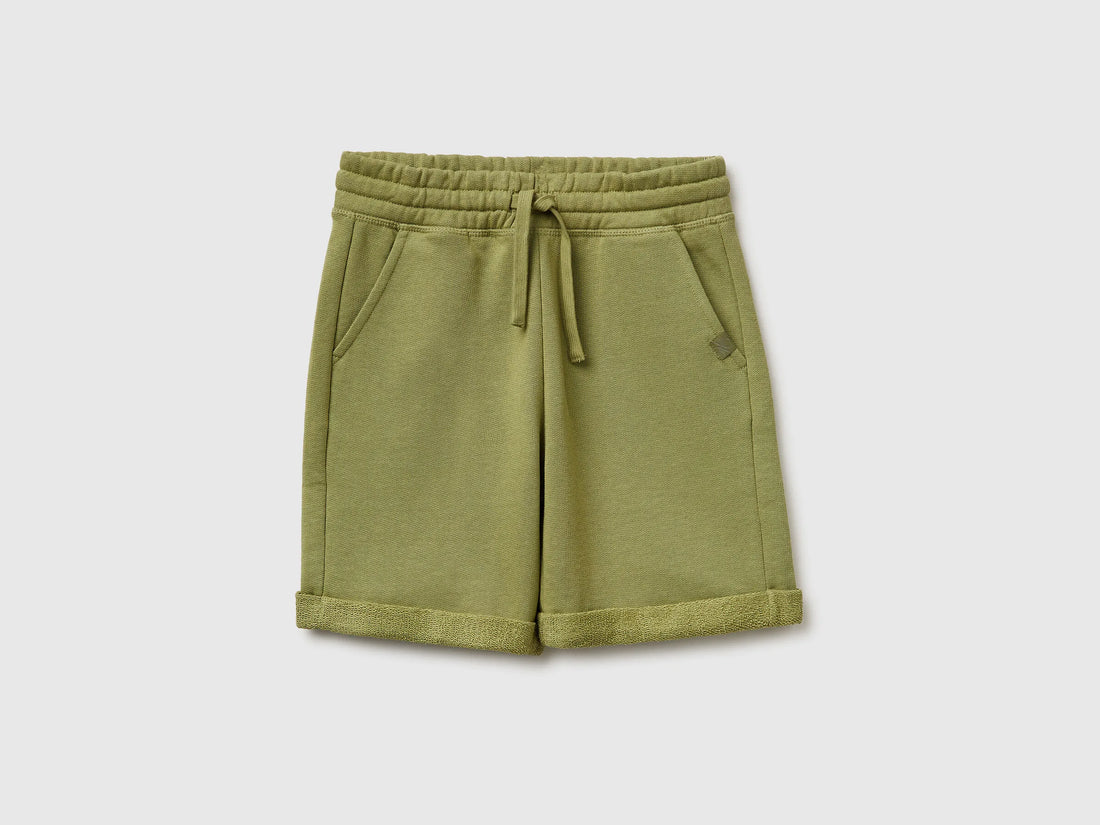 Benetton Military Green Boys Bermuda Shorts in Pure Cotton Fleece SKU: 3J68C901G_1Q1 Image 01