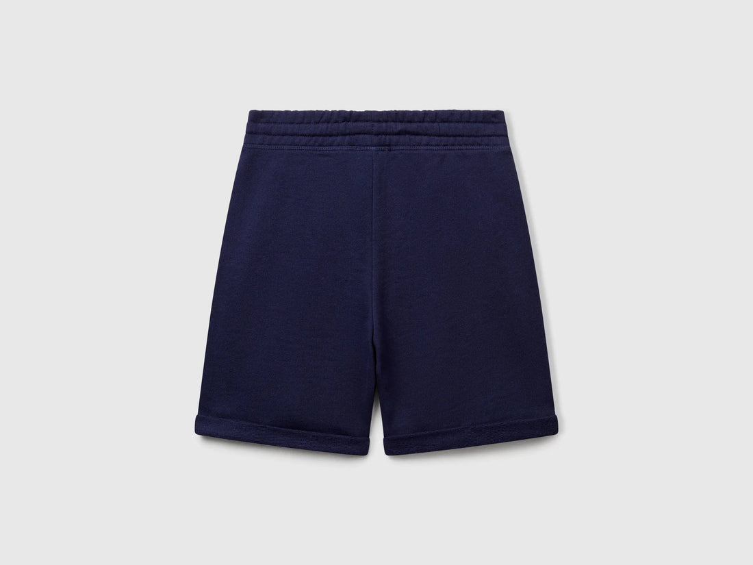 Benetton Dark Blue Boys Bermudas in Pure Cotton Sweat SKU: 3J68C901G_252 Image 02