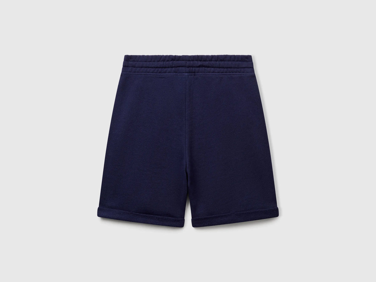 Benetton Dark Blue Boys Bermudas in Pure Cotton Sweat SKU: 3J68C901G_252 Image 02