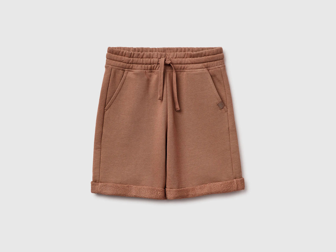 Benetton Camel Boys Bermuda Shorts in Pure Cotton Fleece SKU: 3J68C901G_34M Image 01