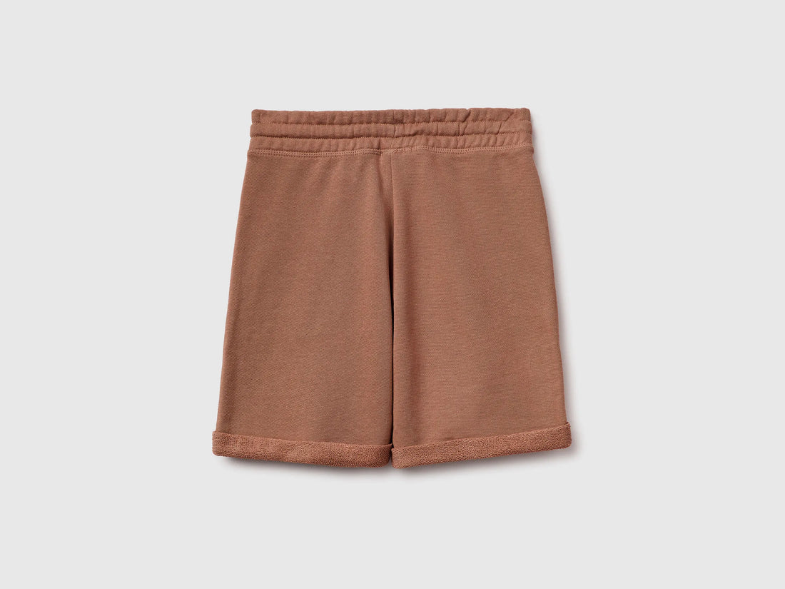 Benetton Camel Boys Bermuda Shorts in Pure Cotton Fleece SKU: 3J68C901G_34M Image 02