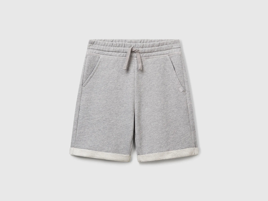 Benetton Light Gray Boys Bermudas in Pure Cotton Sweat SKU: 3J68C901G_501 Image 01
