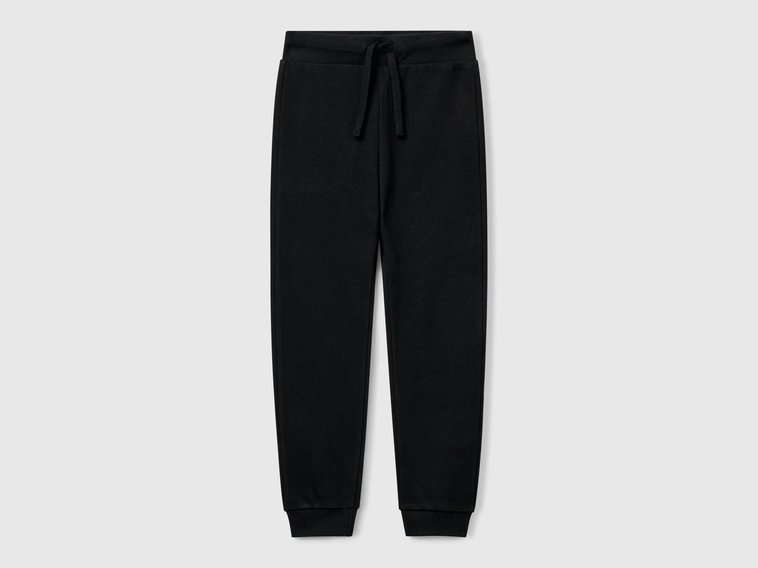 Benetton Black Boys Sporty Trousers with Drawstring SKU: 3J68CF01P_100 Image 01