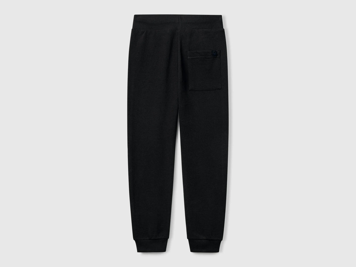 Benetton Black Boys Sporty Trousers with Drawstring SKU: 3J68CF01P_100 Image 02