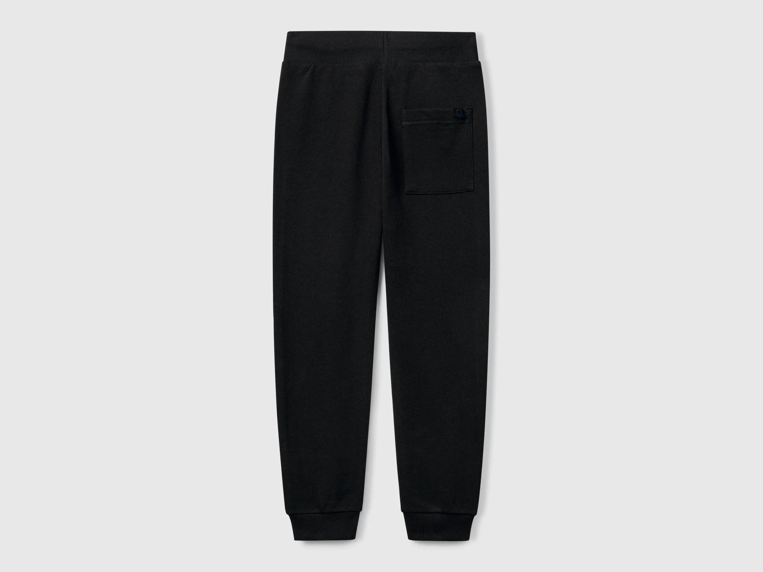Benetton Black Boys Sporty Trousers with Drawstring SKU: 3J68CF01P_100 Image 02
