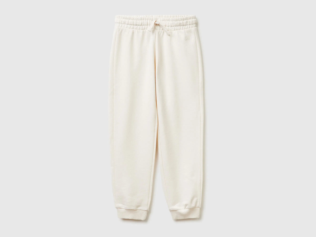 Benetton Creamy white Girls Sweatpants with Logo SKU: 3J68CF02H_00E Image 01