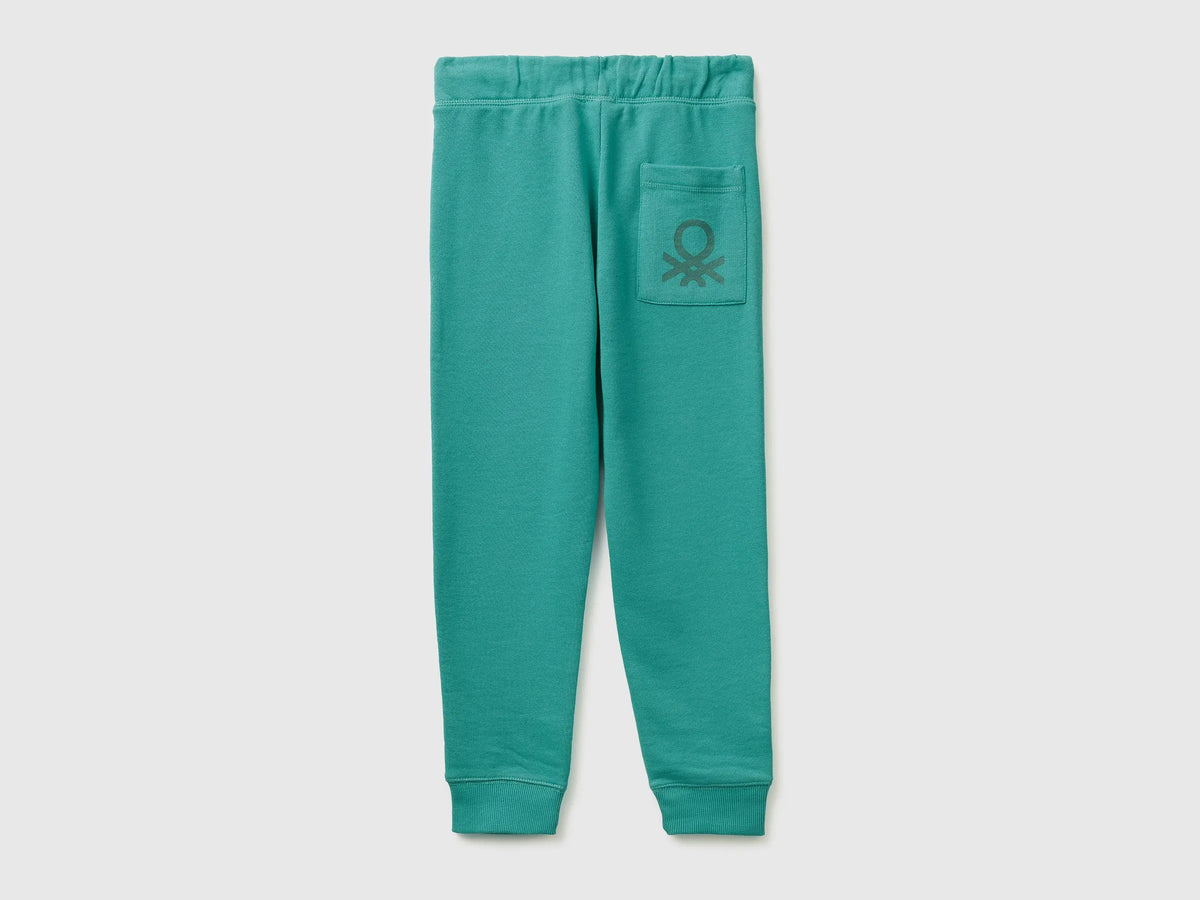Benetton Light Green Boys Sweatpants with Logo SKU: 3J68CF058_08N Image 02