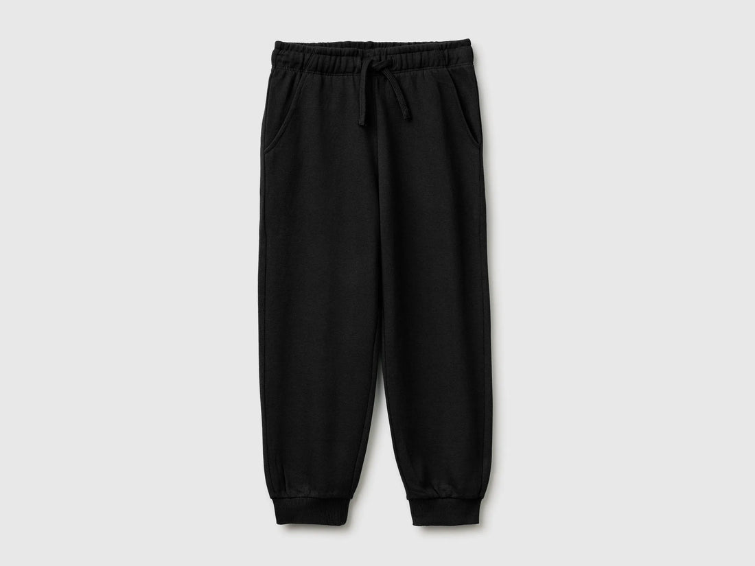 Benetton Black Boys 100% Cotton Fleece Joggers SKU: 3J68CF077_100 Image 01