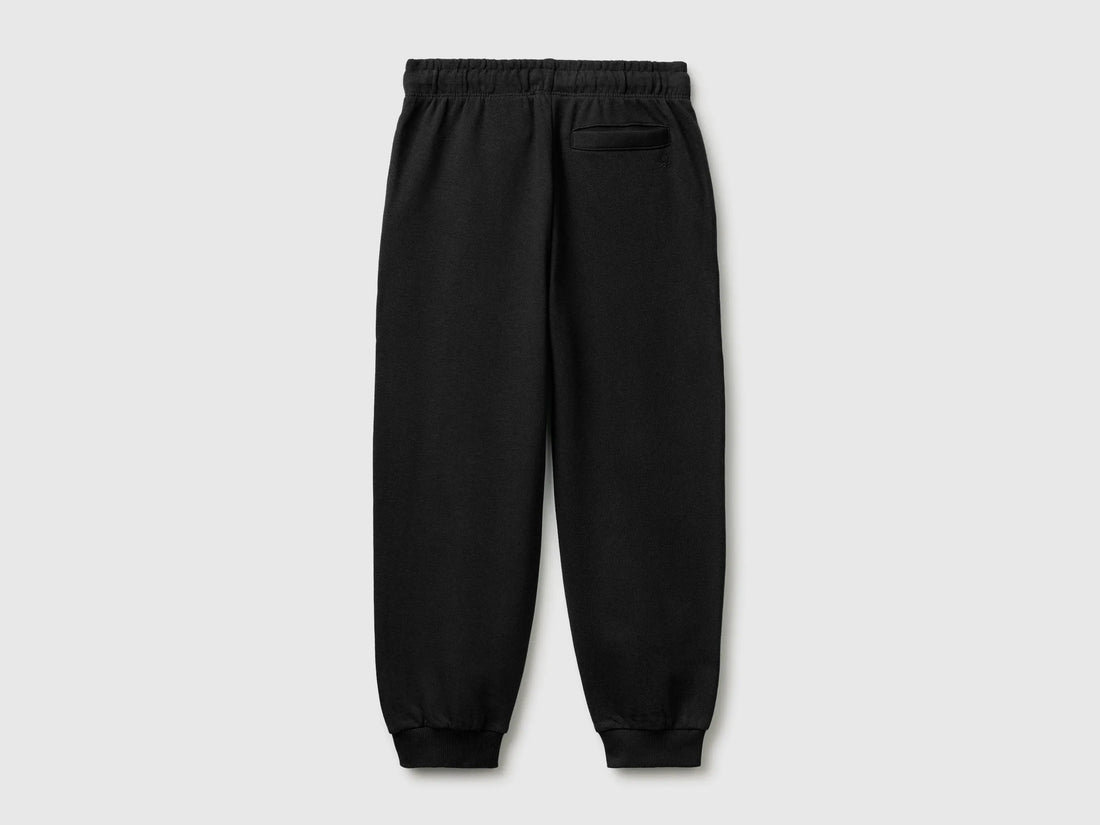 Benetton Black Boys 100% Cotton Fleece Joggers SKU: 3J68CF077_100 Image 02
