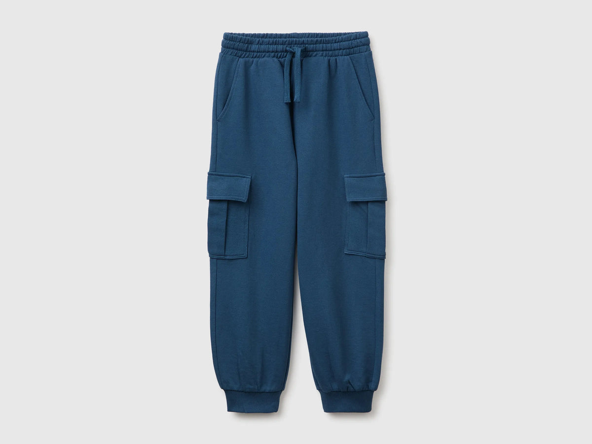 Benetton Dark Blue Boys Fleece Cargo Pants SKU: 3J68CF079_37T Image 01