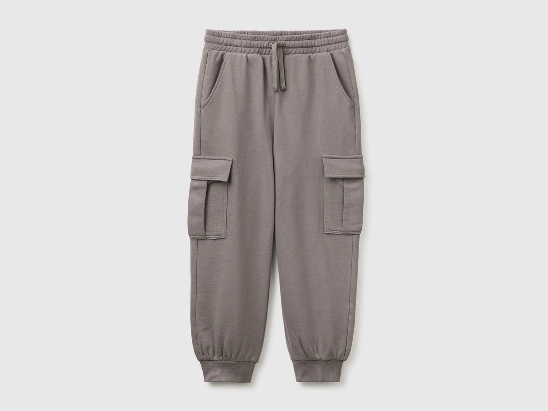Benetton Gray Boys Fleece Cargo Pants SKU: 3J68CF079_39R Image 01