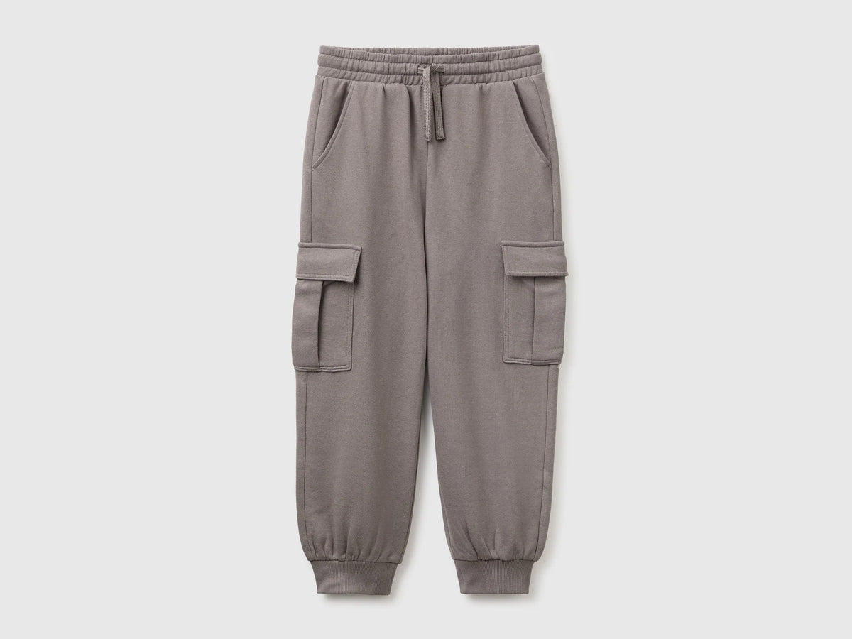 Benetton Gray Boys Fleece Cargo Pants SKU: 3J68CF079_39R Image 01