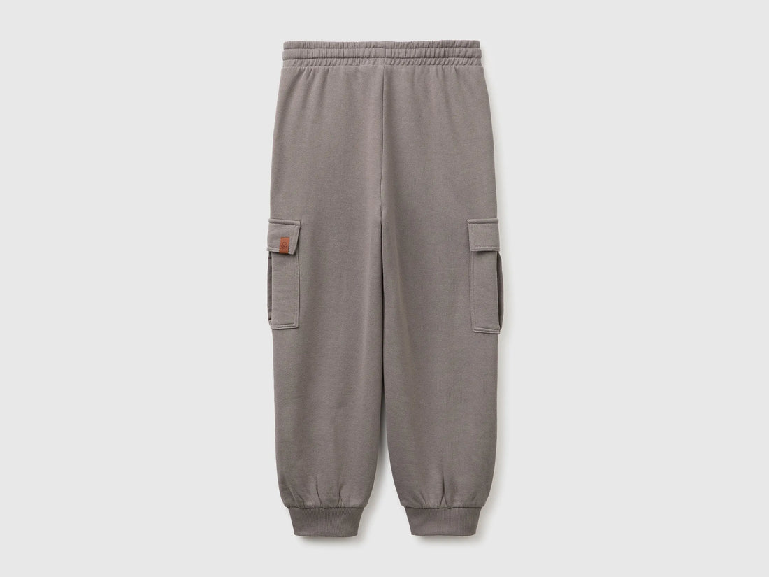 Benetton Gray Boys Fleece Cargo Pants SKU: 3J68CF079_39R Image 02