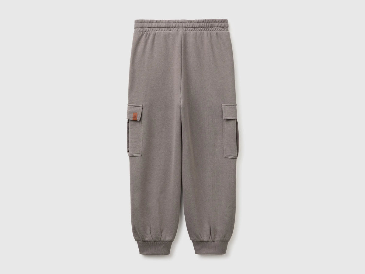 Benetton Gray Boys Fleece Cargo Pants SKU: 3J68CF079_39R Image 02