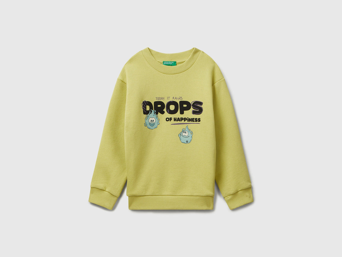 Benetton_Yellow_Long Sleeve Sweatshirt with Print_3J68G10KN_0Y6_01