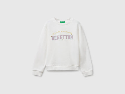 Benetton Creamy white Girls Sweatshirt with Glittery Print SKU: 3J70G10JR_074 Image 01