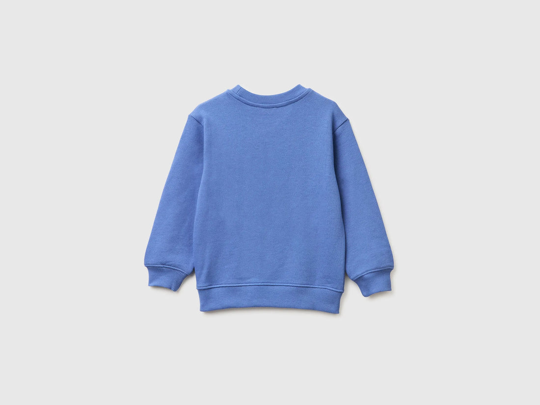 Benetton Air force blue Boys Organic Cotton Sweatshirt with Logo Print SKU: 3J70G10LJ_05N Image 02