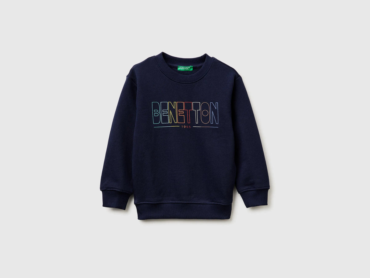 Benetton Dark blue Boys Organic Cotton Sweatshirt with Logo Print SKU: 3J70G10LJ_252 Image 01