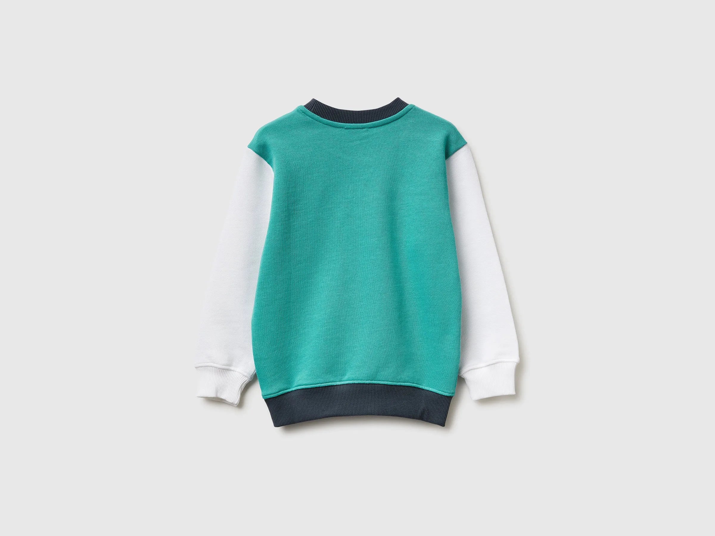 Benetton Aqua Boys Organic Cotton Sweatshirt with Logo Print SKU: 3J70G10LJ_903 Image 02