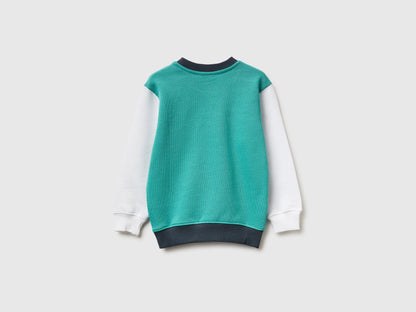 Benetton Aqua Boys Organic Cotton Sweatshirt with Logo Print SKU: 3J70G10LJ_903 Image 02