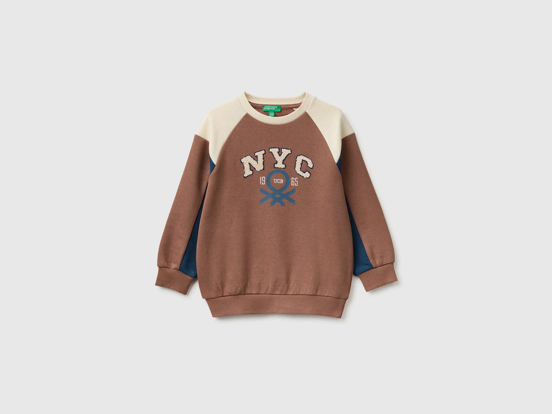 Benetton Brown Boys Closed Color Block Sweatshirt SKU: 3J70G10NM_903 Image 01