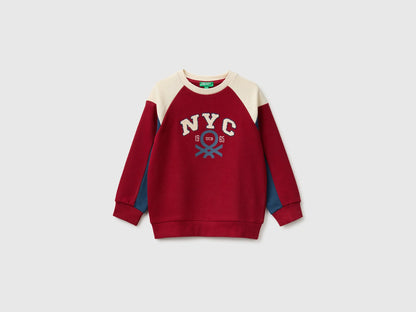 Benetton Burgundy Boys Closed Color Block Sweatshirt SKU: 3J70G10NM_904 Image 01