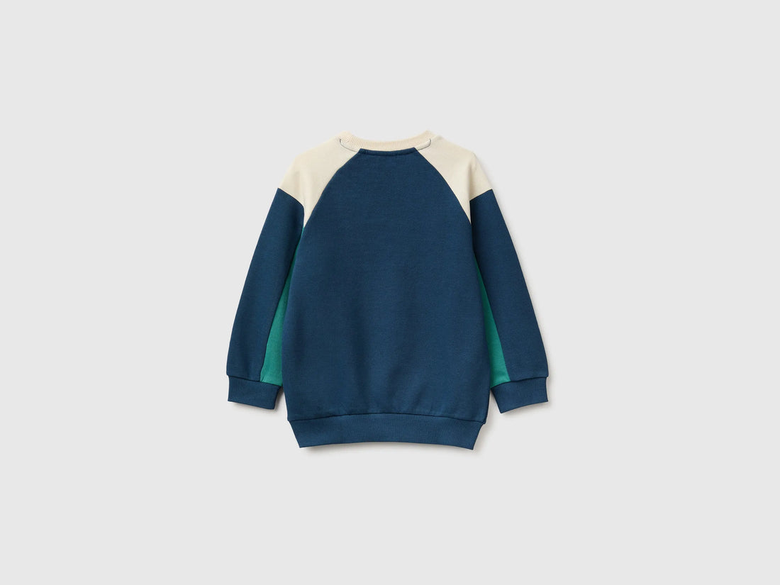 Benetton Dark Blue Boys Closed Color Block Sweatshirt SKU: 3J70G10NM_906 Image 02