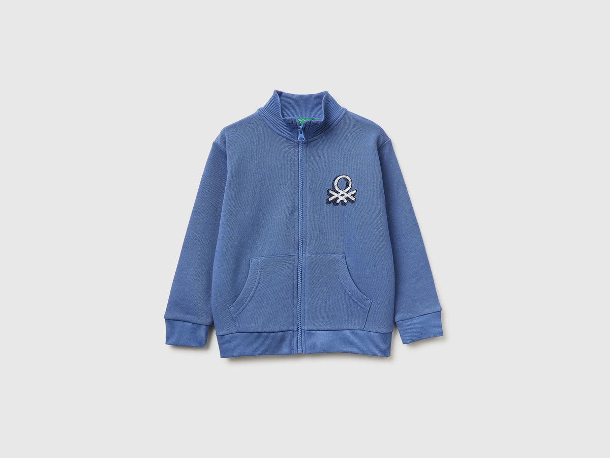 Benetton Air force blue Boys Organic Cotton Zip-Up Sweatshirt SKU: 3J70G504A_05N Image 01