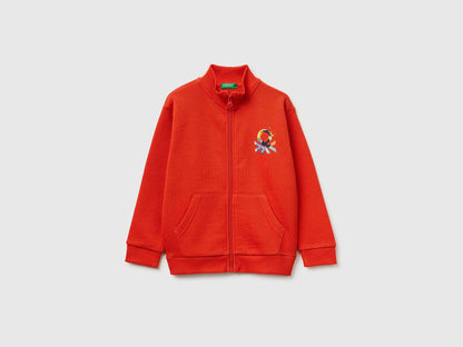 Benetton Orange coral Boys Organic Cotton Zip-Up Sweatshirt SKU: 3J70G504A_34Y Image 01