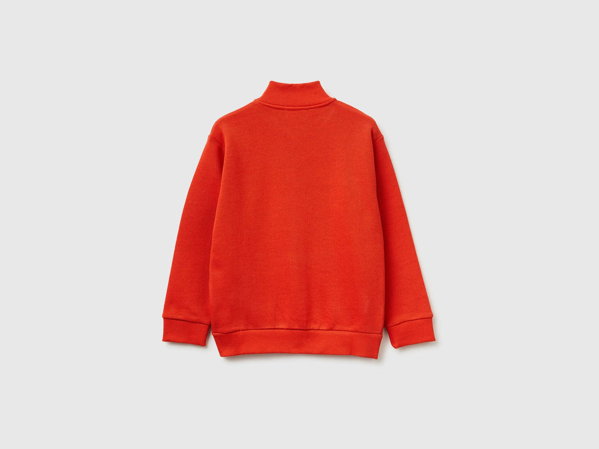 Benetton Orange coral Boys Organic Cotton Zip-Up Sweatshirt SKU: 3J70G504A_34Y Image 02