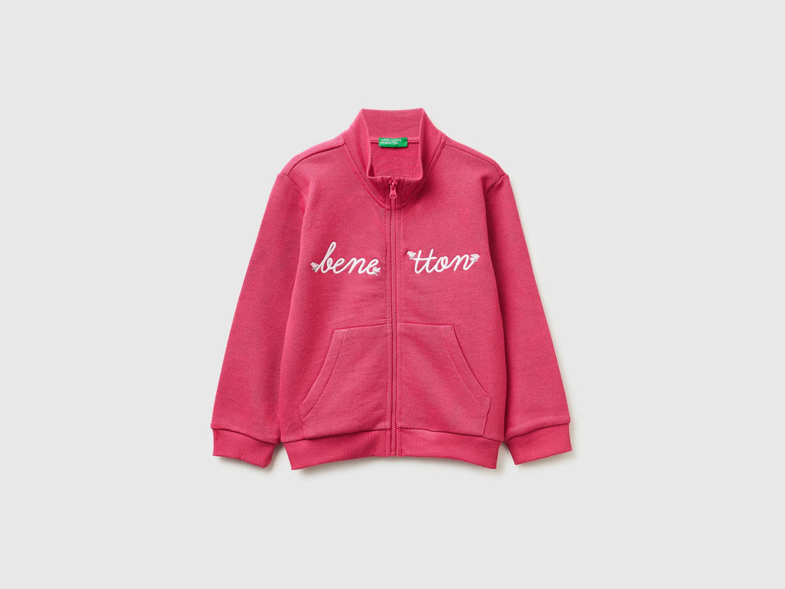 Benetton Fuchsia Girls Zip-Up Sweatshirt with Print SKU: 3J70G504B_12E Image 01