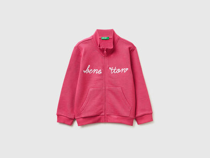 Benetton Fuchsia Girls Zip-Up Sweatshirt with Print SKU: 3J70G504B_12E Image 01