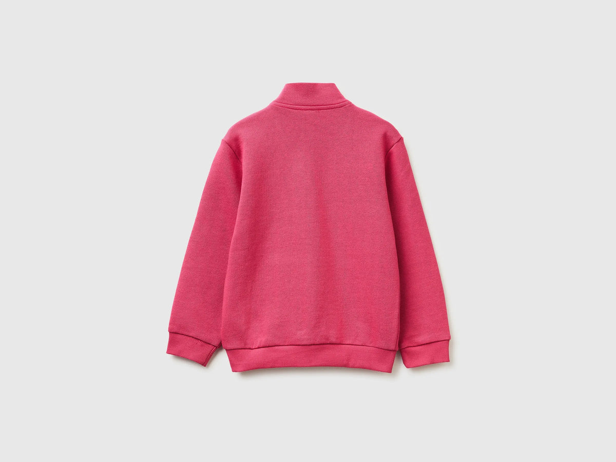 Benetton Fuchsia Girls Zip-Up Sweatshirt with Print SKU: 3J70G504B_12E Image 02