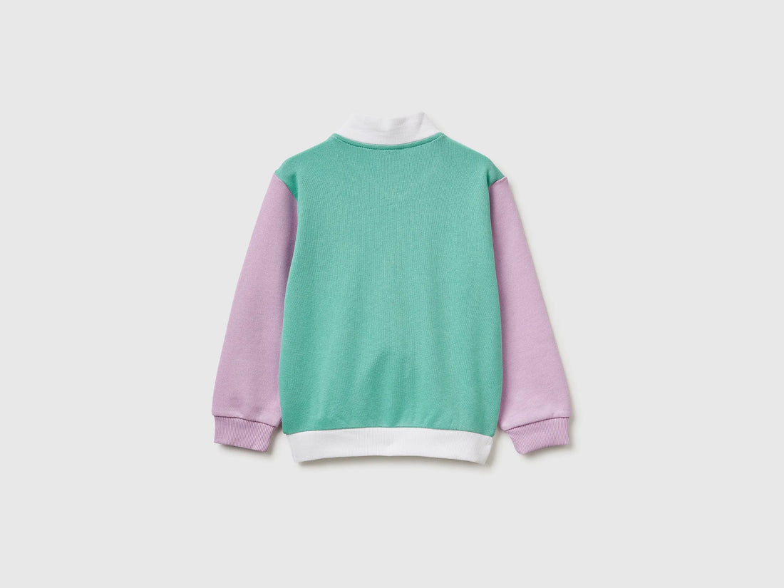 Benetton White Girls Zip-Up Sweatshirt with Print SKU: 3J70G504B_902 Image 02