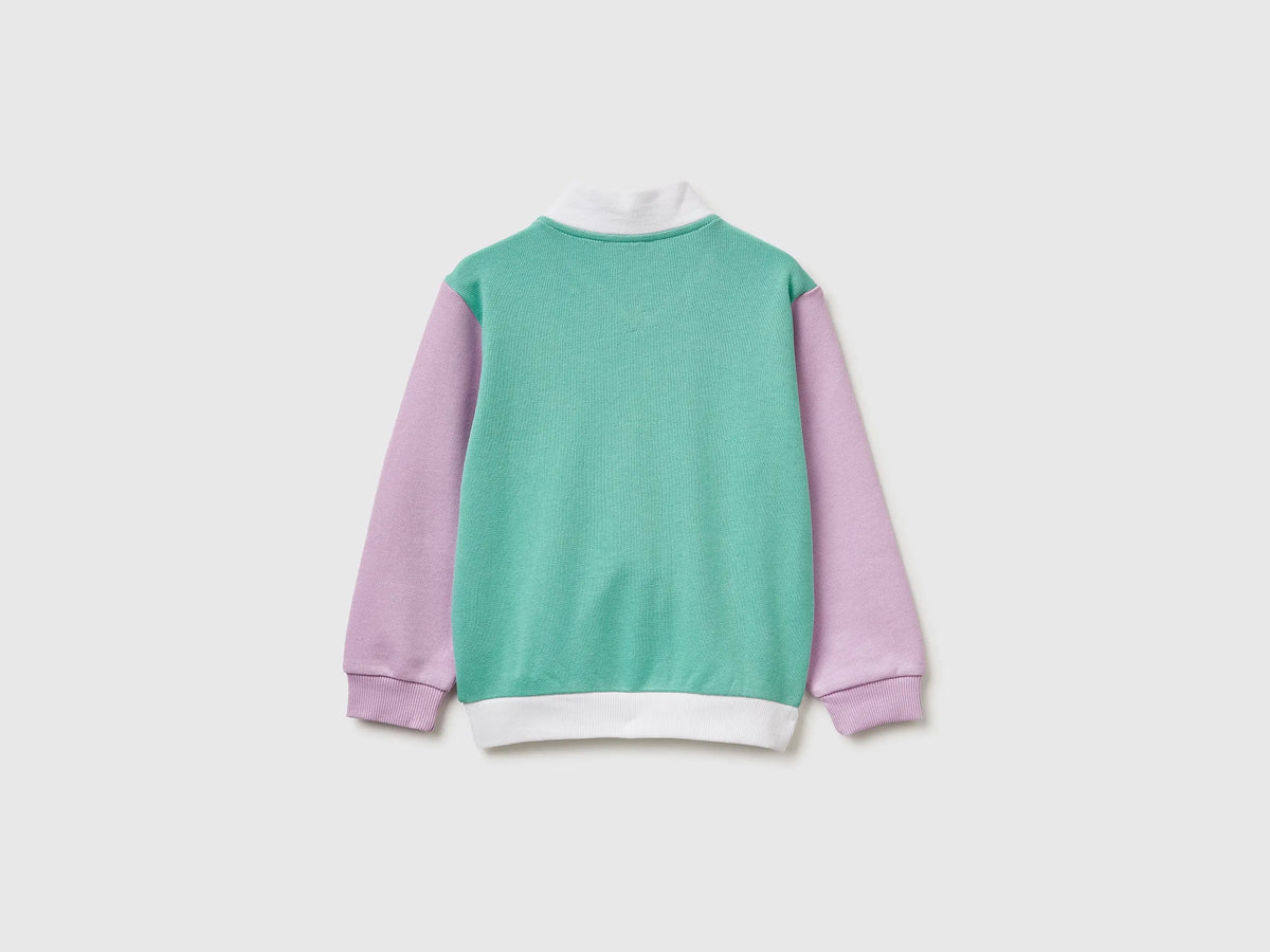 Benetton White Girls Zip-Up Sweatshirt with Print SKU: 3J70G504B_902 Image 02