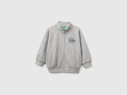 Benetton Light Gray Boys Zip-Up Sweatshirt with Logo SKU: 3J70G504I_501 Image 01